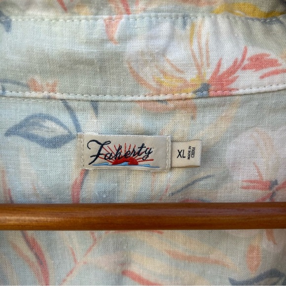 Faherty Hemp Floral Button Up Short sleeve Collared Shirt Size XL - Picture 3 of 8